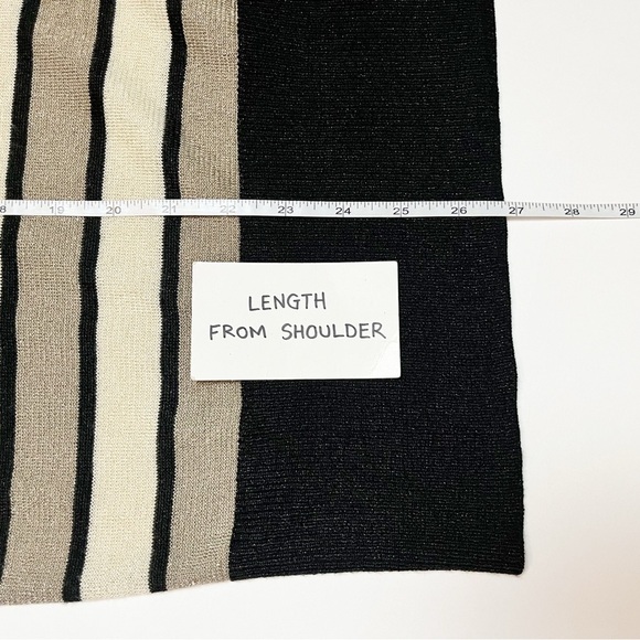 Chaser NWT Lurex Stripe Sweater Medium black gold metallic V neck lightweight - Picture 9 of 11